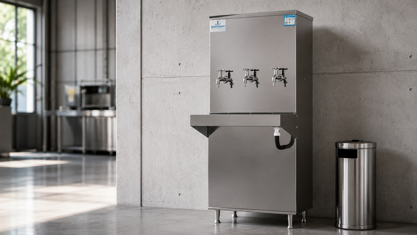 Bebedouro industrial JG de 100 litros com 3 torneiras, gabinete em aço inox