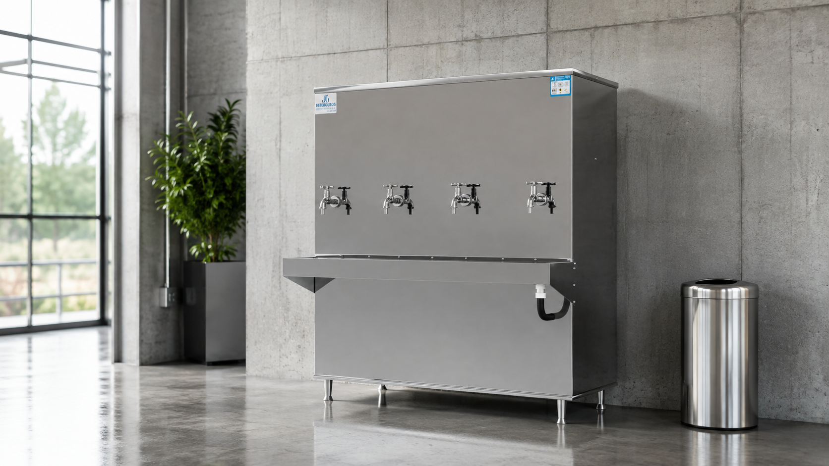 Bebedouro industrial JG de 200 litros com 4 torneiras, gabinete em aço inox