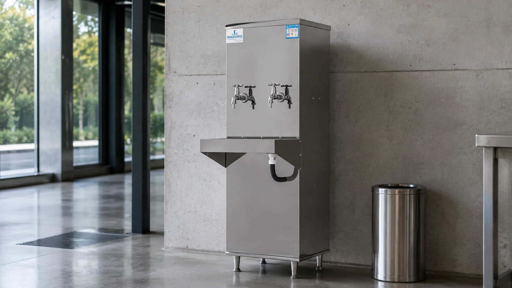 Bebedouro industrial JG de 50 litros com 2 torneiras, gabinete em aço inox